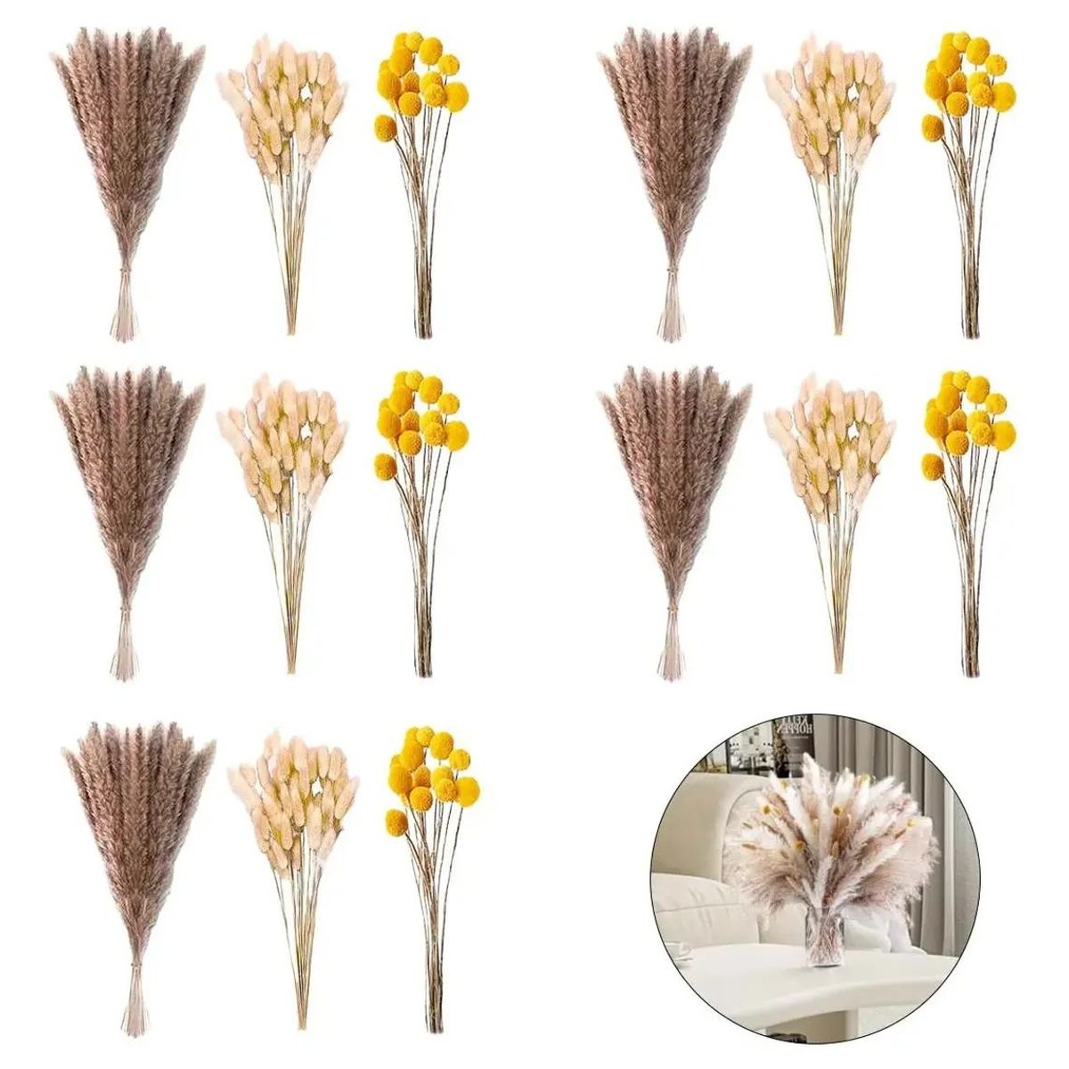 GENERICO - Set 450 Piezas Flores Secas Pampas y Cola de Conejo