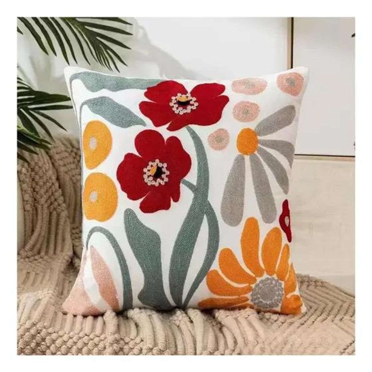 GENERICO - Set 4 Fundas de Cojín Floral con Rellenos 45x45 cm