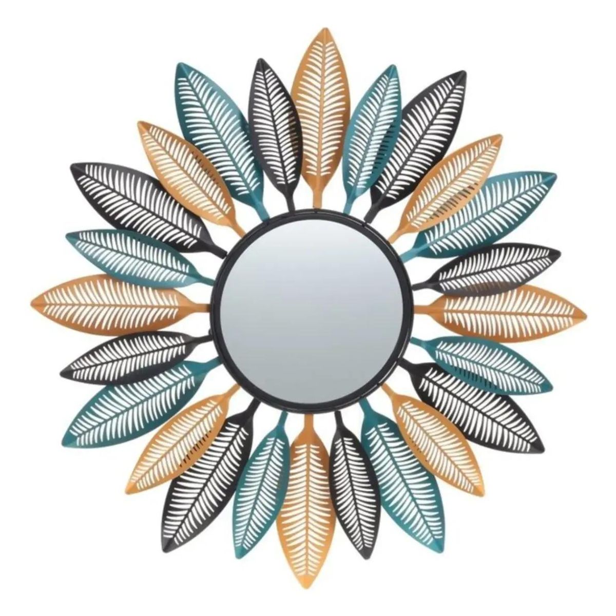GENERICO - Espejo mural boho moderno con plumas de metal 80 cm