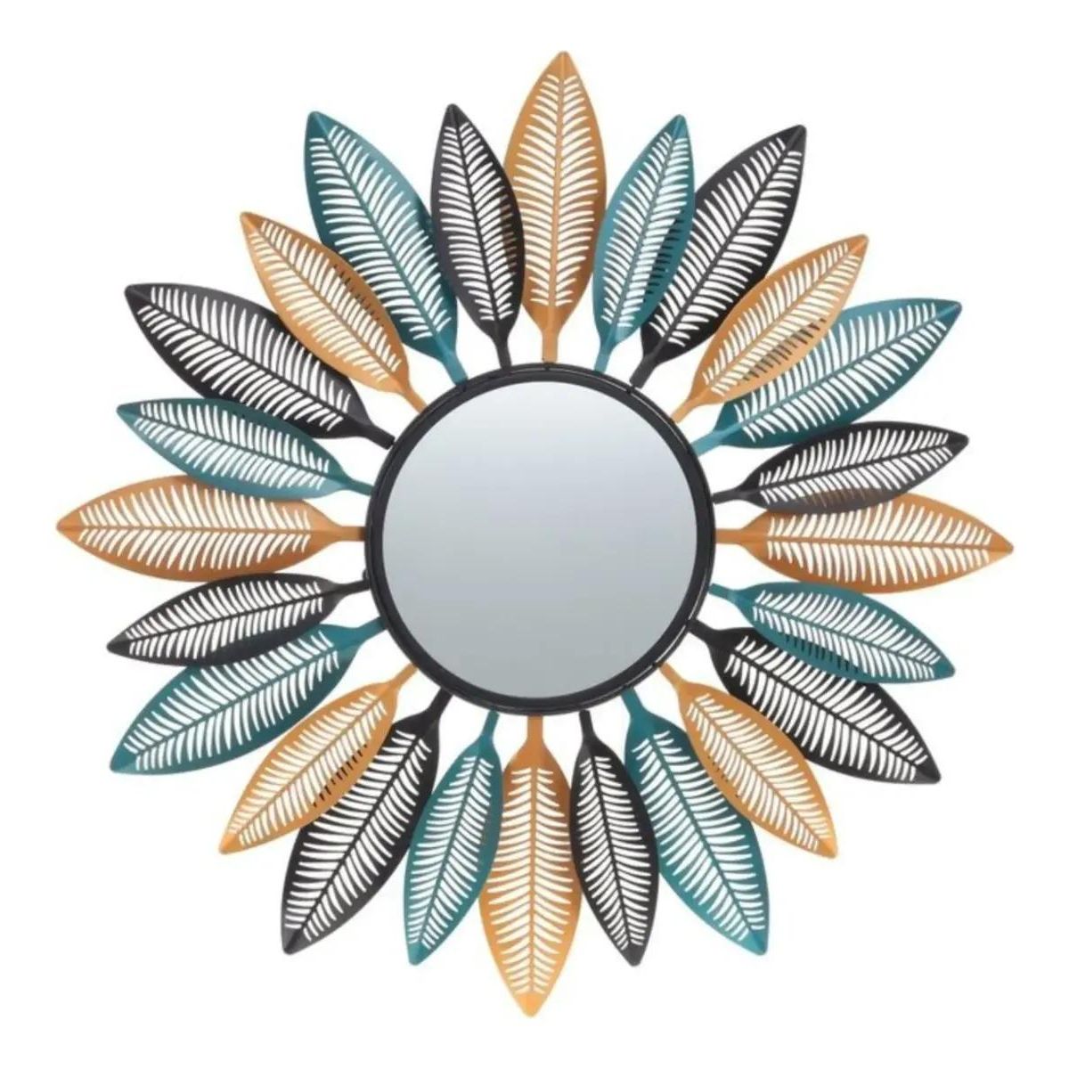 GENERICO - Espejo mural boho moderno con plumas de metal 80 cm