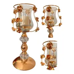 GENERICO - Candelabro metálico con diseño de rosas para velas