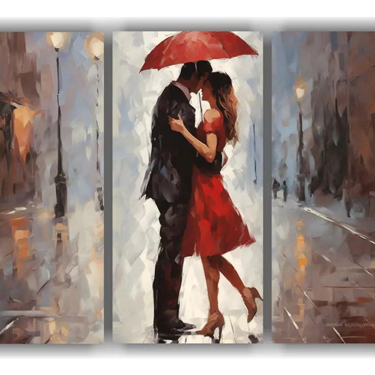 GENERICO - Cuadro 60x40cm Pareja Besándose Bajo La Lluvia