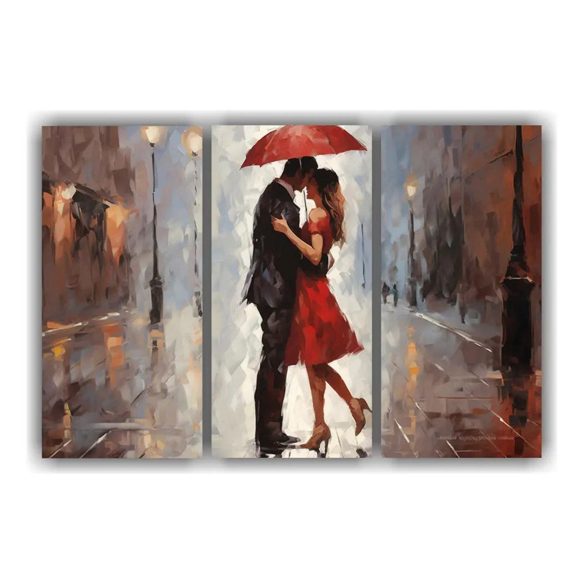 GENERICO - Cuadro 60x40cm Pareja Besándose Bajo La Lluvia