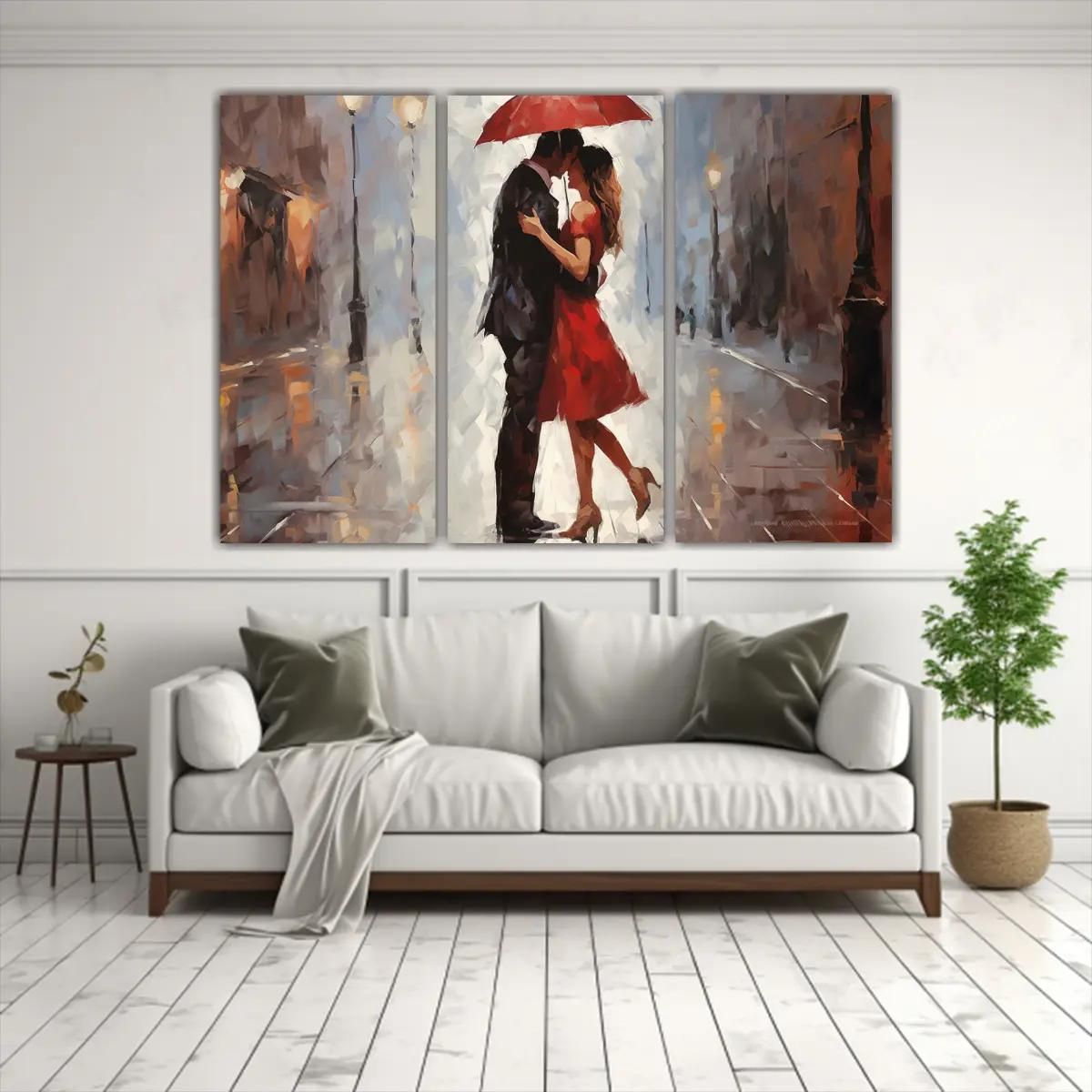 GENERICO - Cuadro 60x40cm Pareja Besándose Bajo La Lluvia