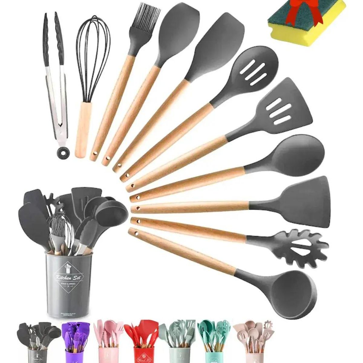 GENERICO - Set 12 Palas y Espátulas de Cocina Colores Variados
