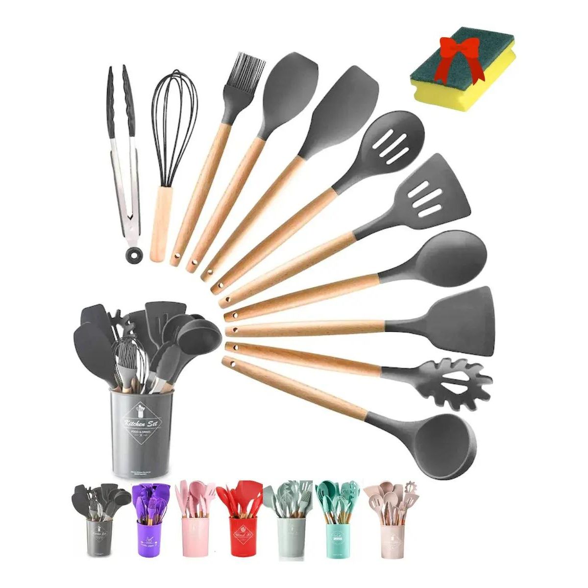 GENERICO - Set 12 Palas y Espátulas de Cocina Colores Variados