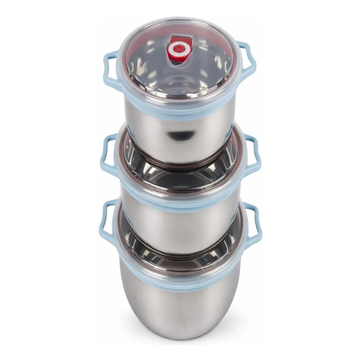 GENERICO - Set 3 Bowls Acero Inoxidable con Tapa Multiuso