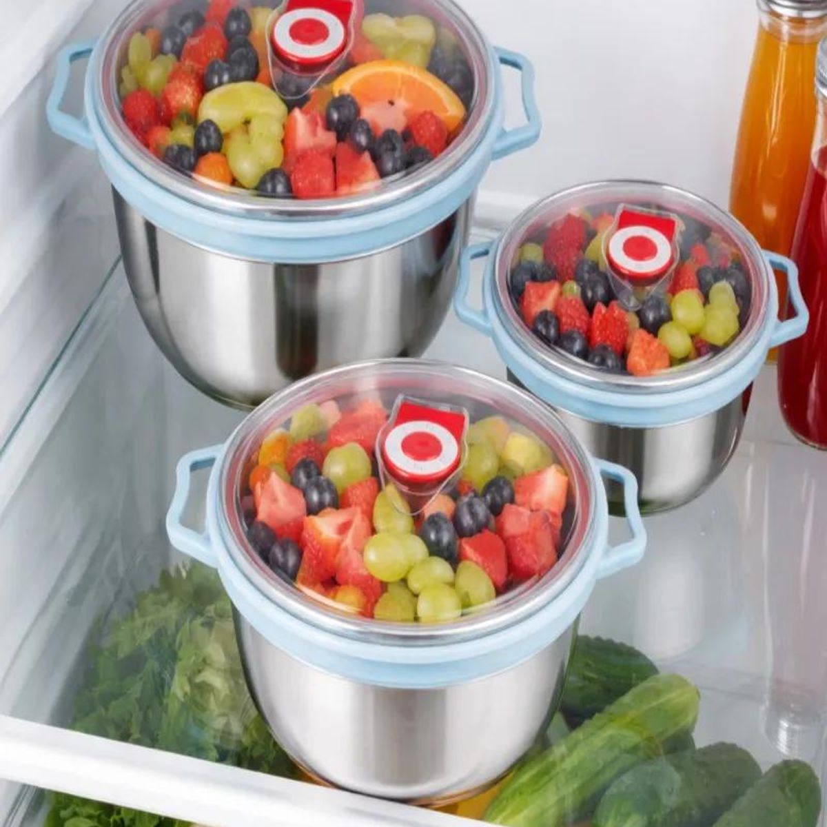 GENERICO - Set 3 Bowls Acero Inoxidable con Tapa Multiuso
