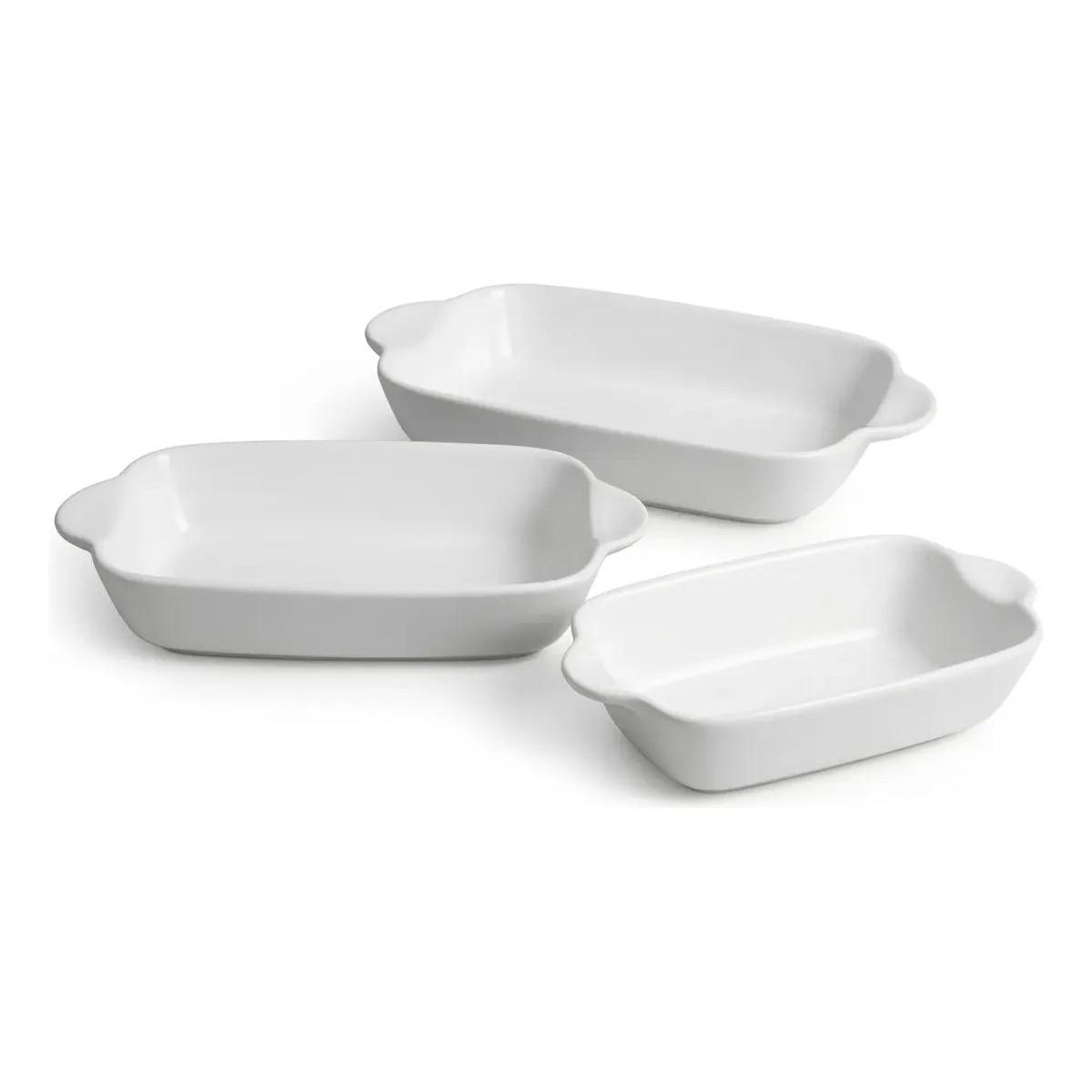 GENERICO - Set de 3 Fuentes de Cerámica para Horno Blanco