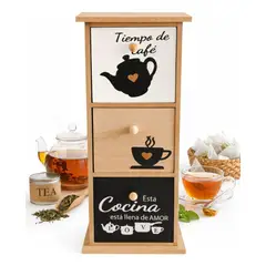 GENERICO - Caja de Madera Organizador para Té y Café con 3 Cajones