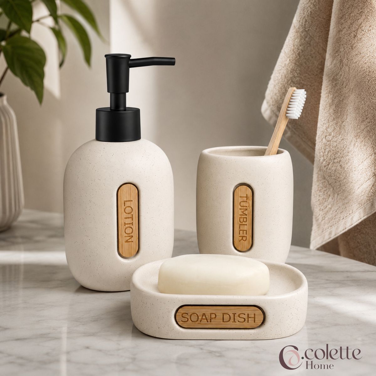 COLETTE - Set de Accesorios de Baño 3 Piezas Cerámica Harmony