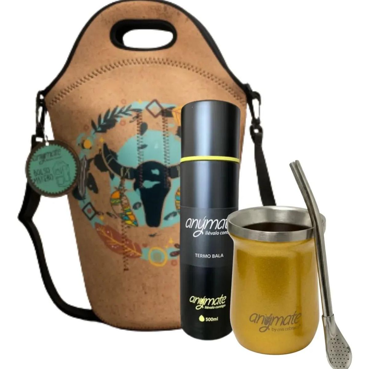 GENERICO - Pack Matero con Termo Bala 500ml, Mate y Bombilla