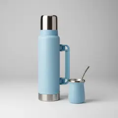 GENERICO - Set termo 1,2L con mate 160ml y bombilla acero inoxidable