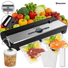 WOLFTECH - Set Maquina Selladora Al Vacío Alimentos 7 En 1 Profesional