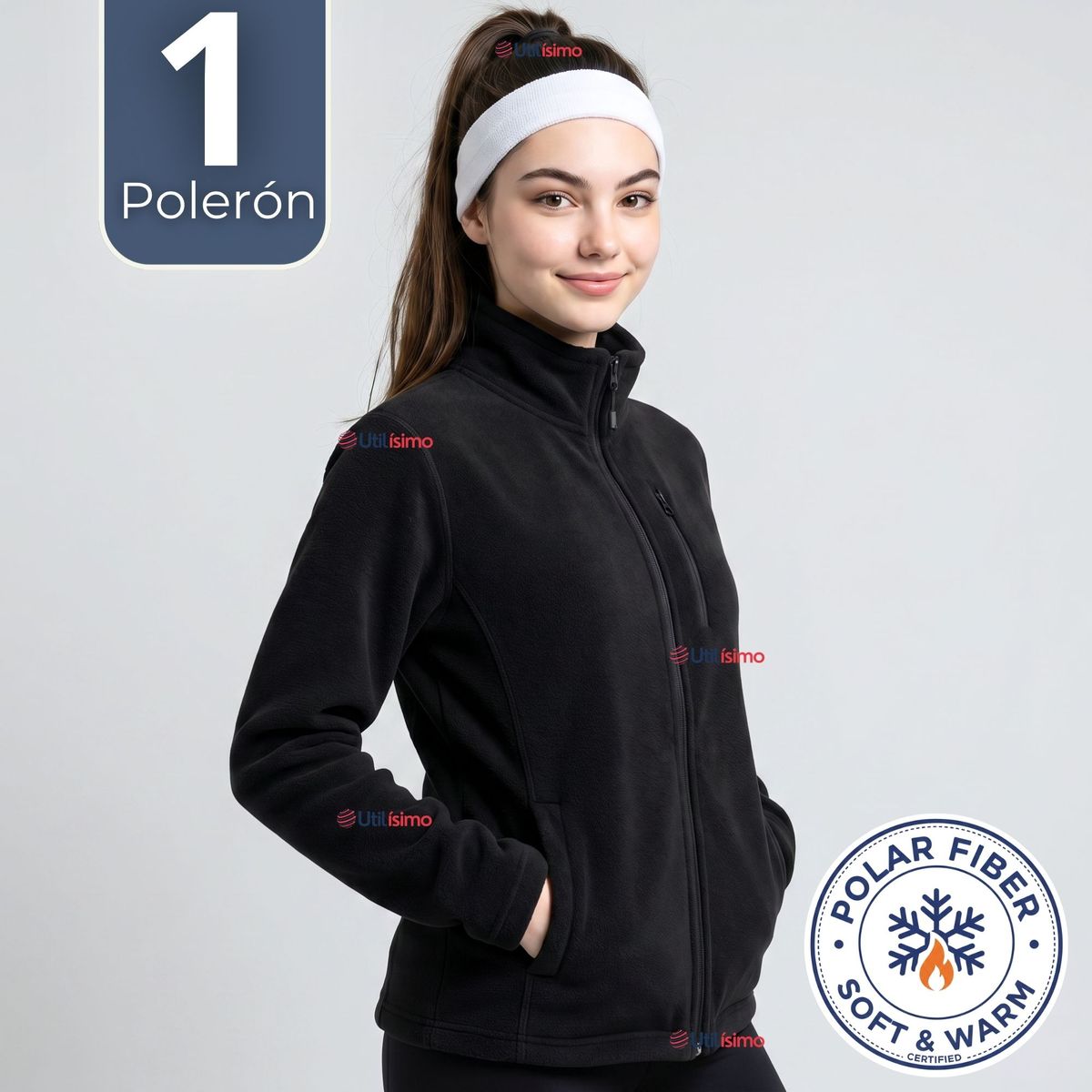 UTILISIMO - Polerón Térmico Micropolar Cuello Alto Mujer Negro Invierno
