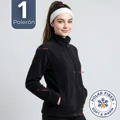 UTILISIMO - Polerón Térmico Micropolar Cuello Alto Mujer Negro Invierno