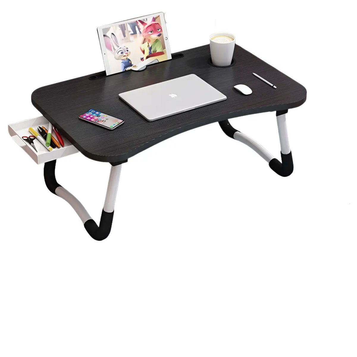 GENERICO - Mesa Cama 60x40x28cm Portatil Desayuno Bandeja Madera Color Gris oscuro