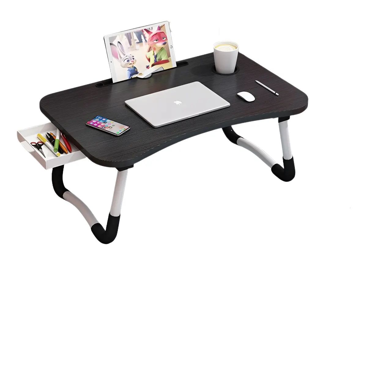 GENERICO - Mesa Cama 60x40x28cm Portatil Desayuno Bandeja Madera Color Gris oscuro