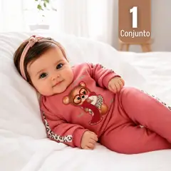 TEDMIMAK - Conjunto 3 Piezas Buzo Pantalón Polerón Body Algodón Bebé Niña