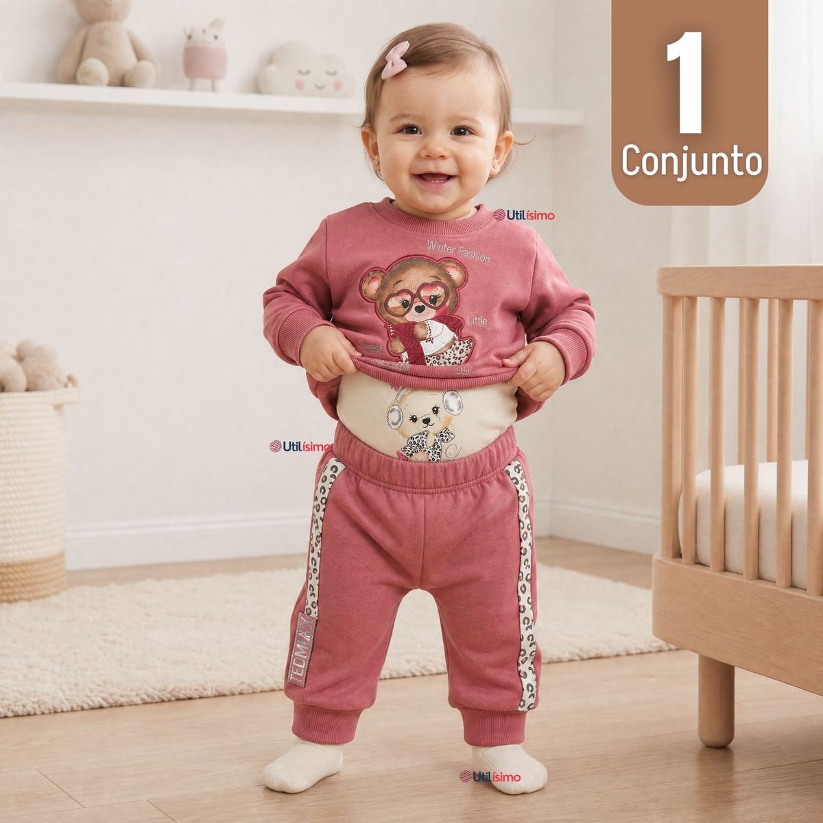 TEDMIMAK - Conjunto 3 Piezas Buzo Pantalón Polerón Body Algodón Tedmimak Bebé Niña