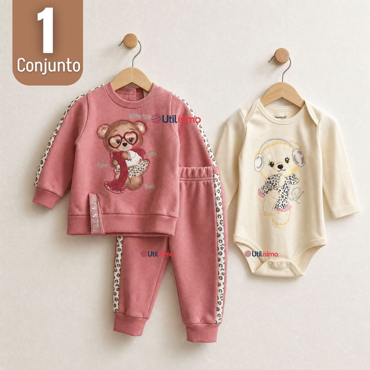 TEDMIMAK - Conjunto 3 Piezas Buzo Pantalón Polerón Body Algodón Tedmimak Bebé Niña