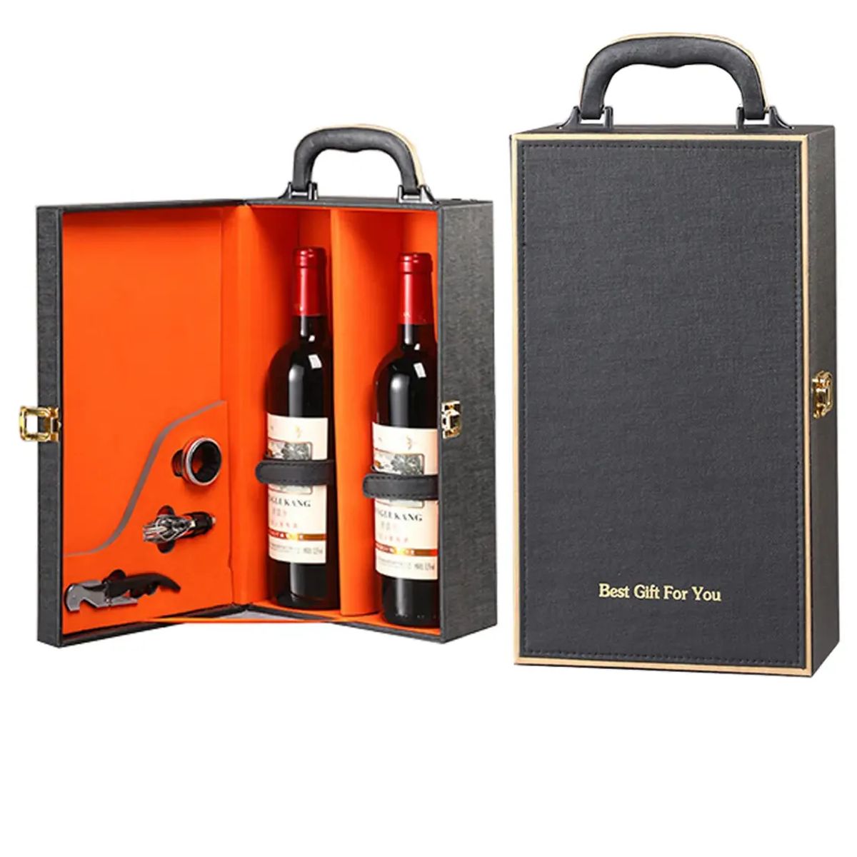 GENERICO - Caja Para Vinos Maleta De Cuero Regalo Con Accesorios