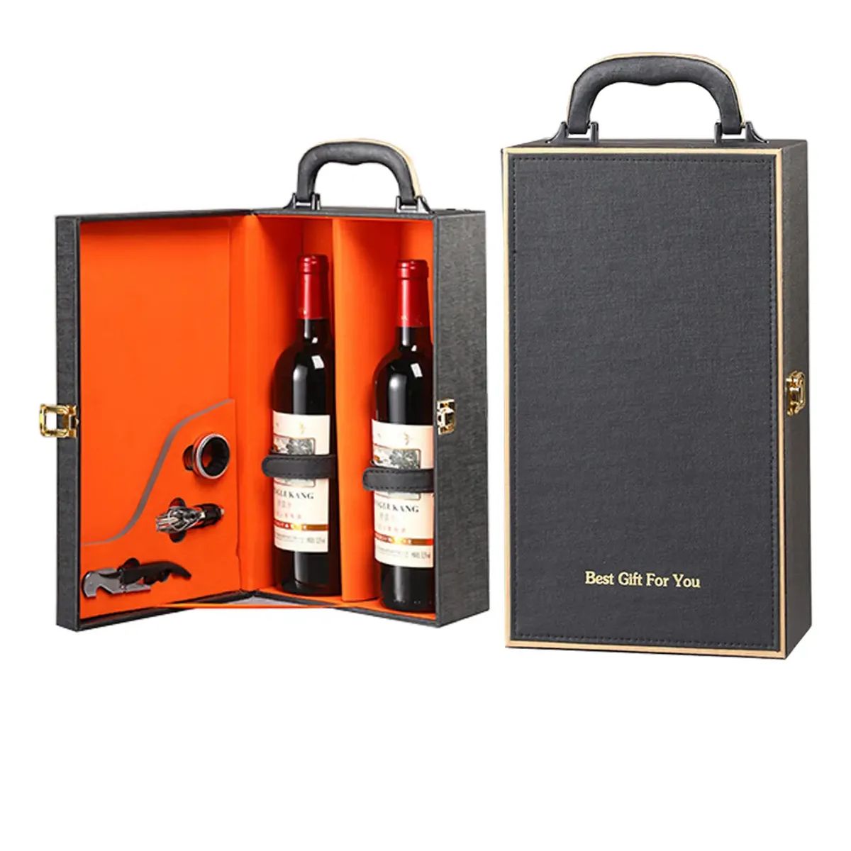 GENERICO - Caja Para Vinos Maleta De Cuero Regalo Con Accesorios