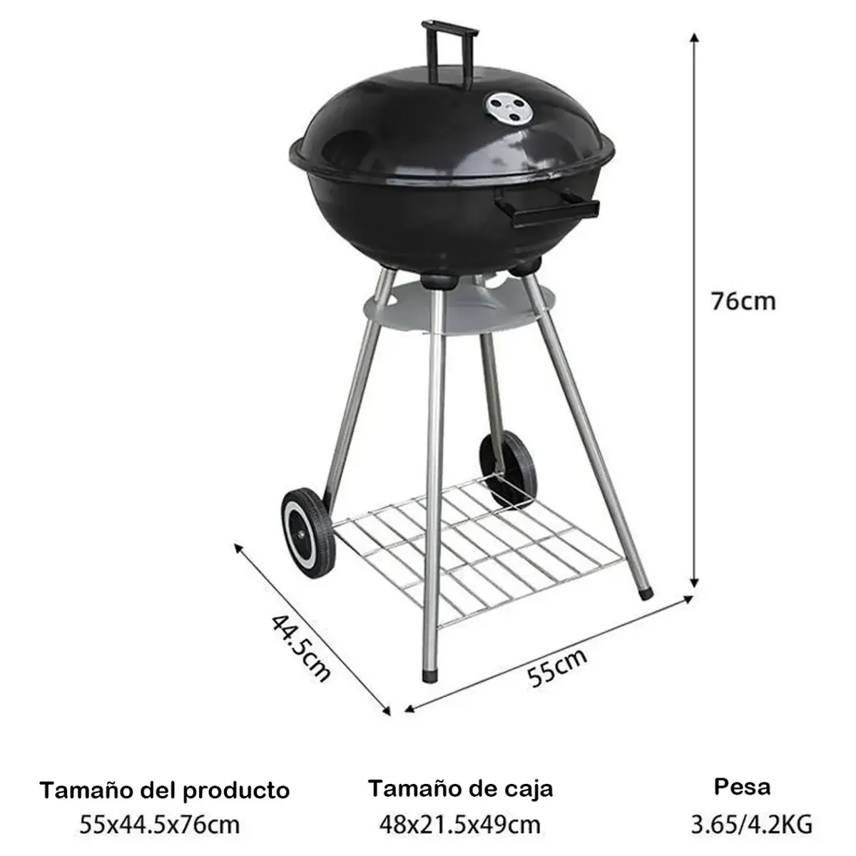 GENERICO - Parrilla Portátil Redonda 76cm Alto Carbón Con Tapa 44x44cm