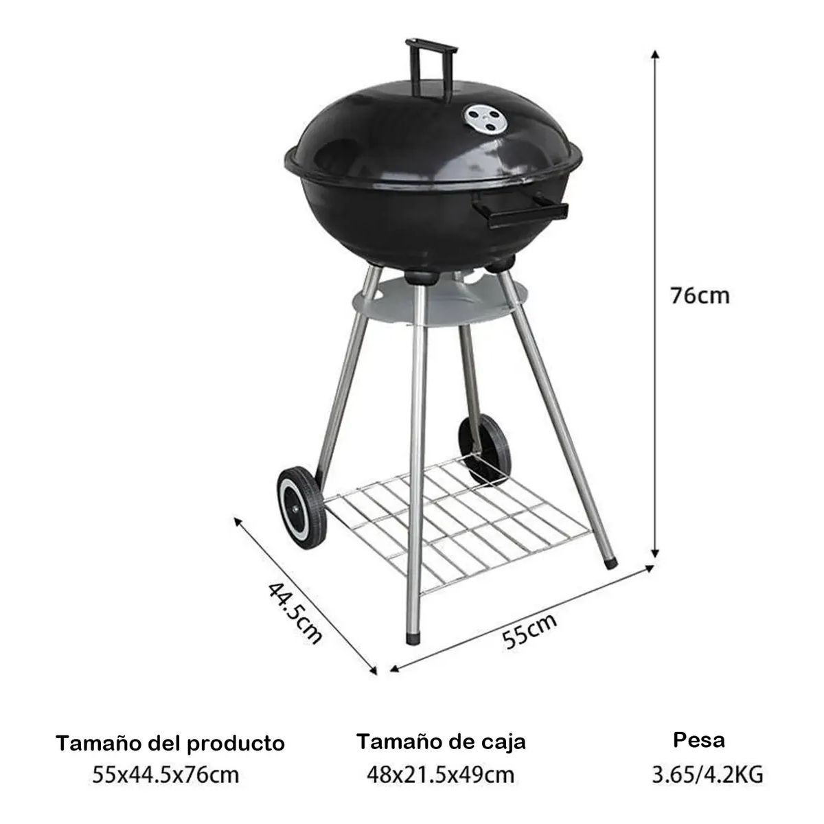 GENERICO - Parrilla Portátil Redonda 76cm Alto Carbón Con Tapa 44x44cm