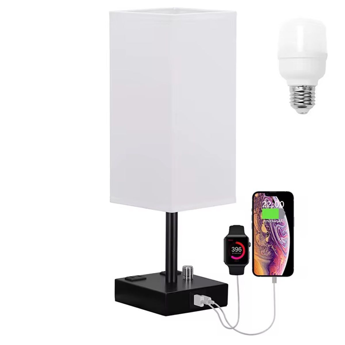 GENERICO - Lámpara Para Dormitorio Escritorio Con Usb Y Pantalla Beige