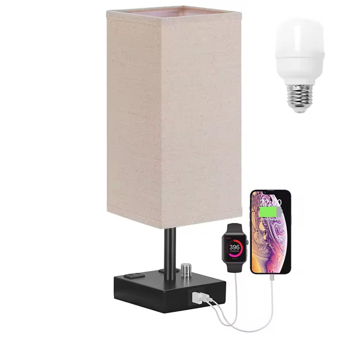 GENERICO - Lámpara Para Dormitorio Escritorio Con Usb Y Pantalla Beige