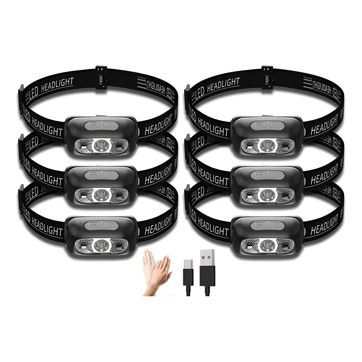 GENERICO - Pack X6 Linterna Frontal Recargable Foco Cabeza Linterna Labg