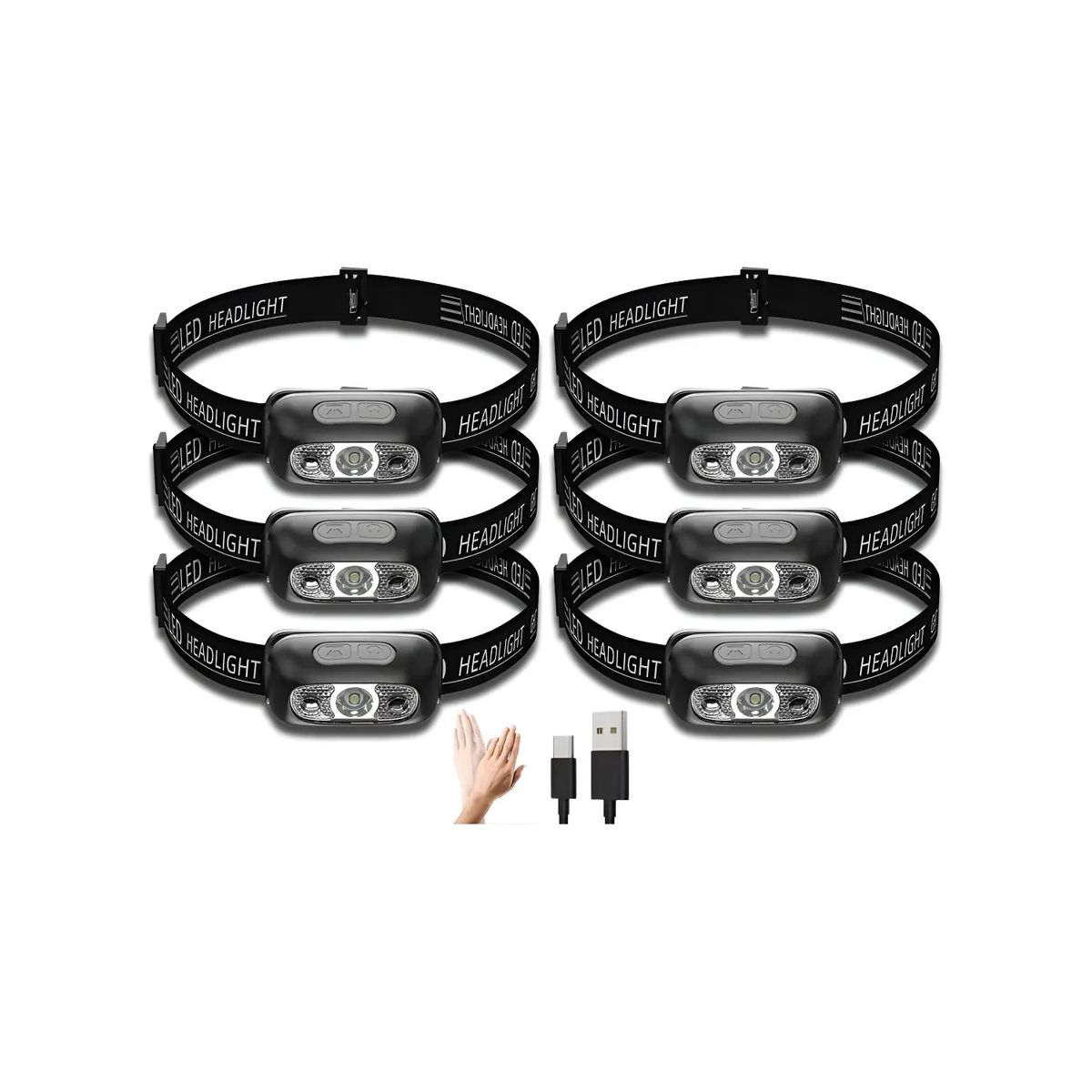 GENERICO - Pack X6 Linterna Frontal Recargable Foco Cabeza Linterna Labg