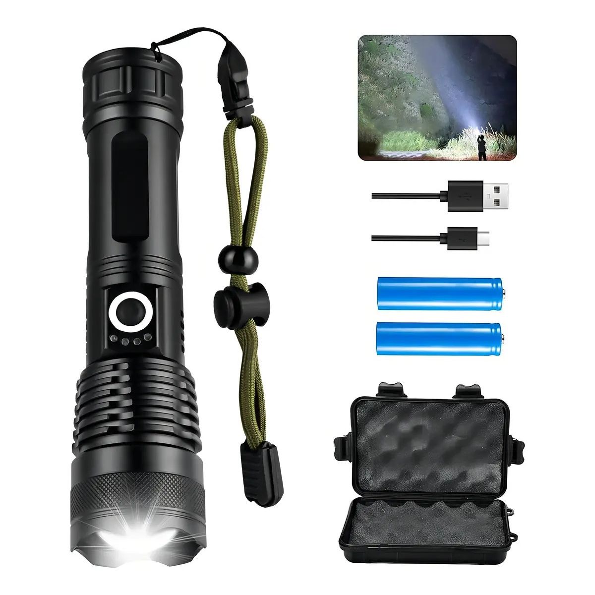 GENERICO - Linterna Led Zoom Tactica Recargable Potentes Impermeable Blanco Negro Labg