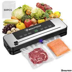WOLFTECH - Maquina Selladora Al Vacío Alimentos Con 50 Bolsas