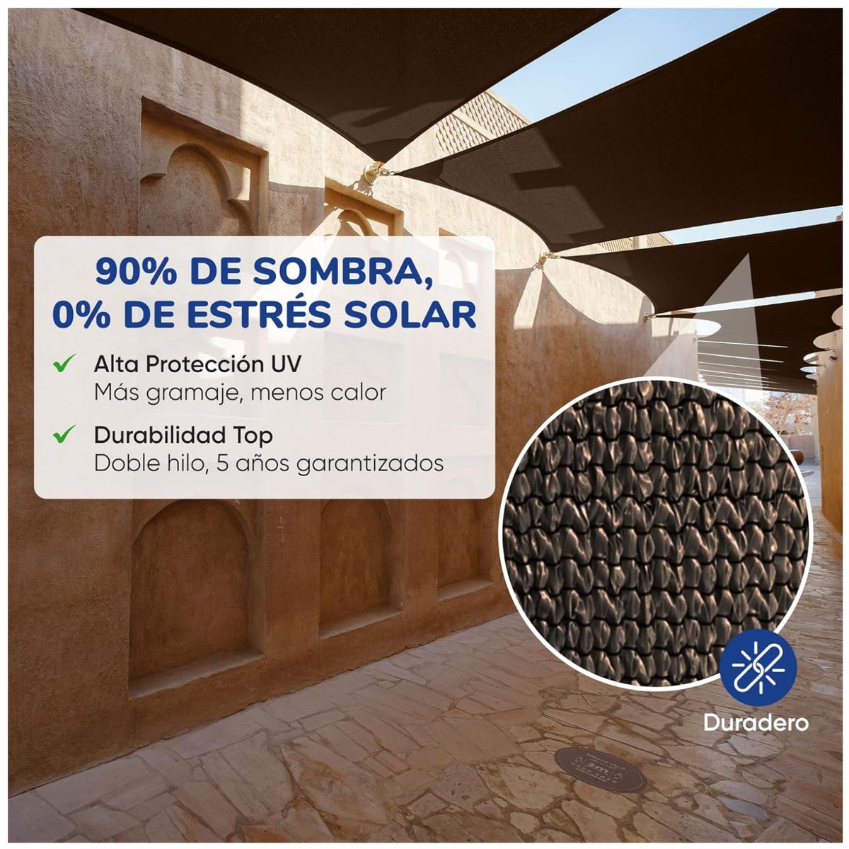 KUANGYE - Toldo Vela Cuadrada 5x5m de Malla Sombreadora con Protección UV Color Chocolate
