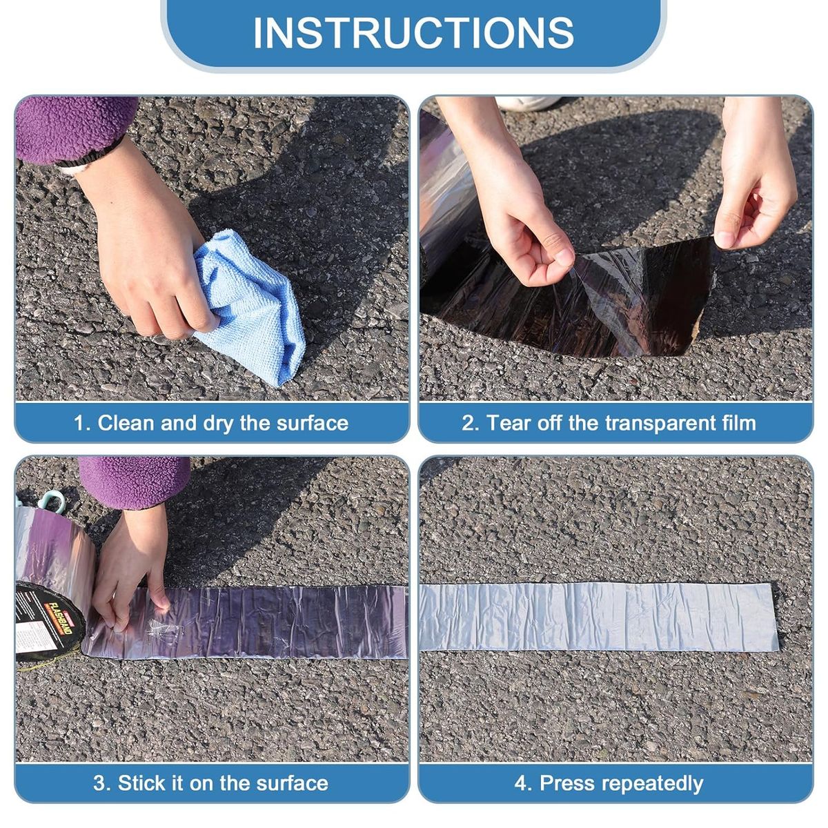 GENERICO - Cinta impermeable 7.5cm x 10mts para reparación de techos, cinta bituminosa