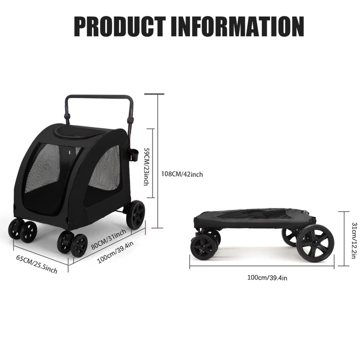 KUANGYE - Coche Transportador De Mascotas Negro