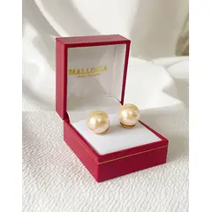 MALLORCA - Aros De Perla Clasico Base Enchapada En Oro 18k 14mm
