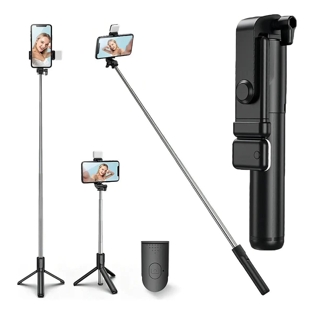 GENERICO - Trípode Selfie para Móvil 1m con Luz y Control Bluetooth