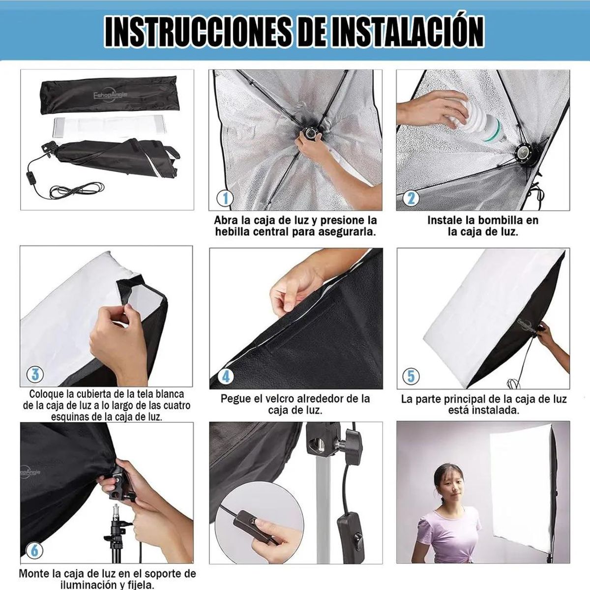 GENERICO - Kit de Iluminación Softbox para Fotografía con Ampolleta