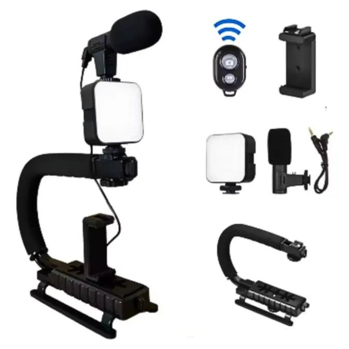 GENERICO - Kit Estabilizador para Celular con Luz, Micrófono y Cont.