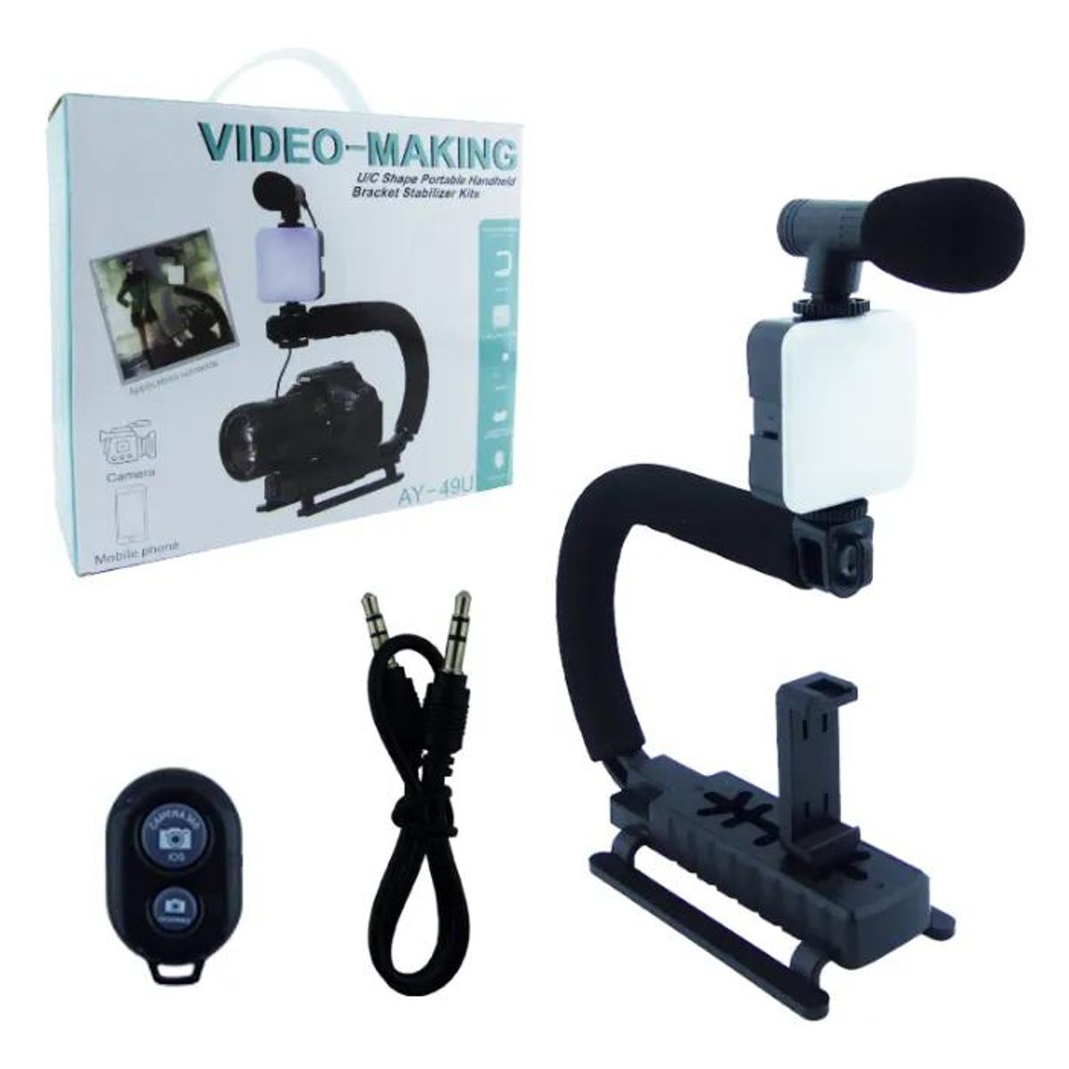 GENERICO - Kit Estabilizador para Celular con Luz, Micrófono y Cont.