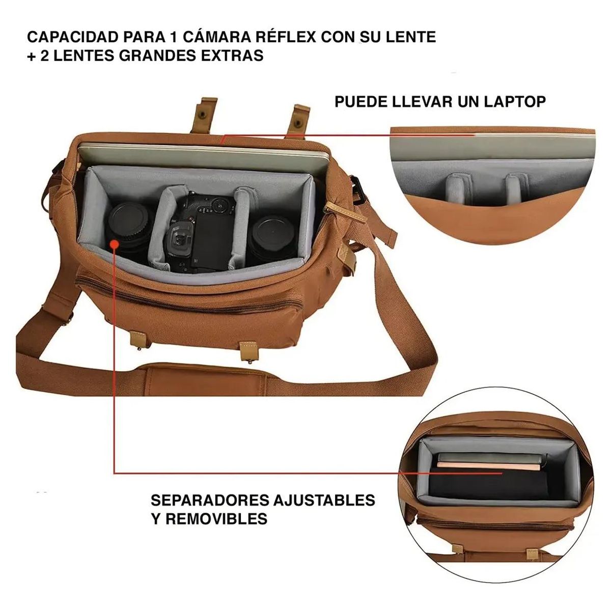 GENERICO - Bolso para cámara DSLR con compartimentos para lentes y 3