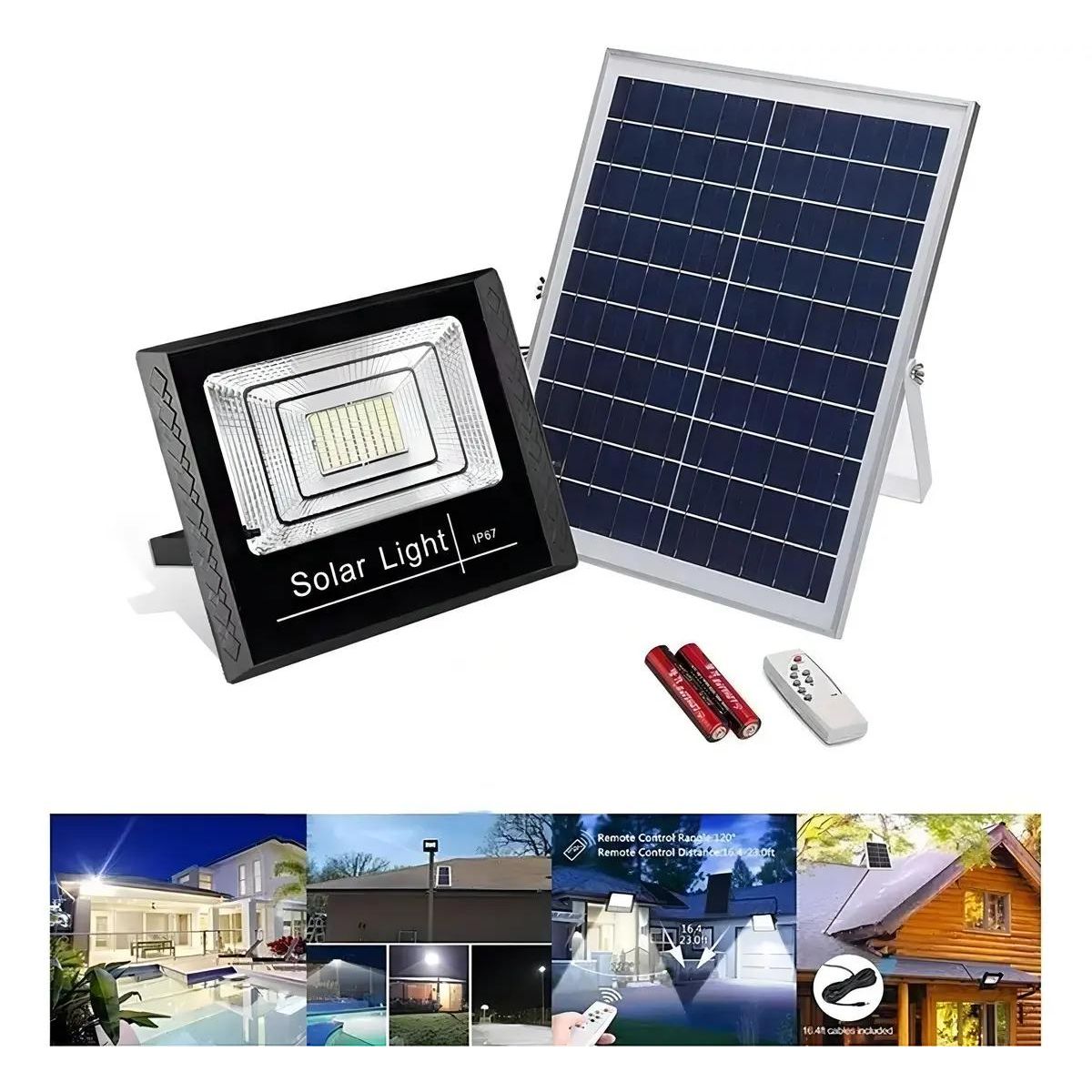GENERICO - Reflector Solar LED 80W con Panel y Control Remoto