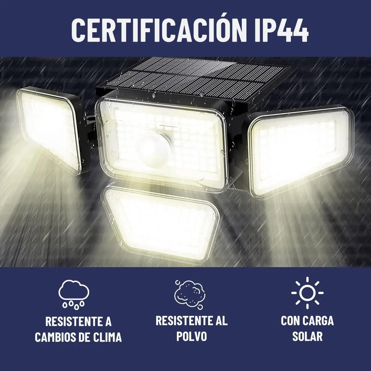 GENERICO - Foco LED Solar Exterior con Sensor y 4 Luces Cálidas