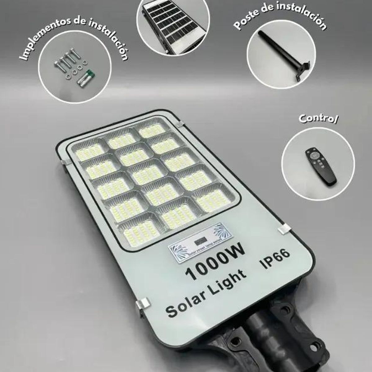 GENERICO - Foco solar 1000W con control y soporte impermeable