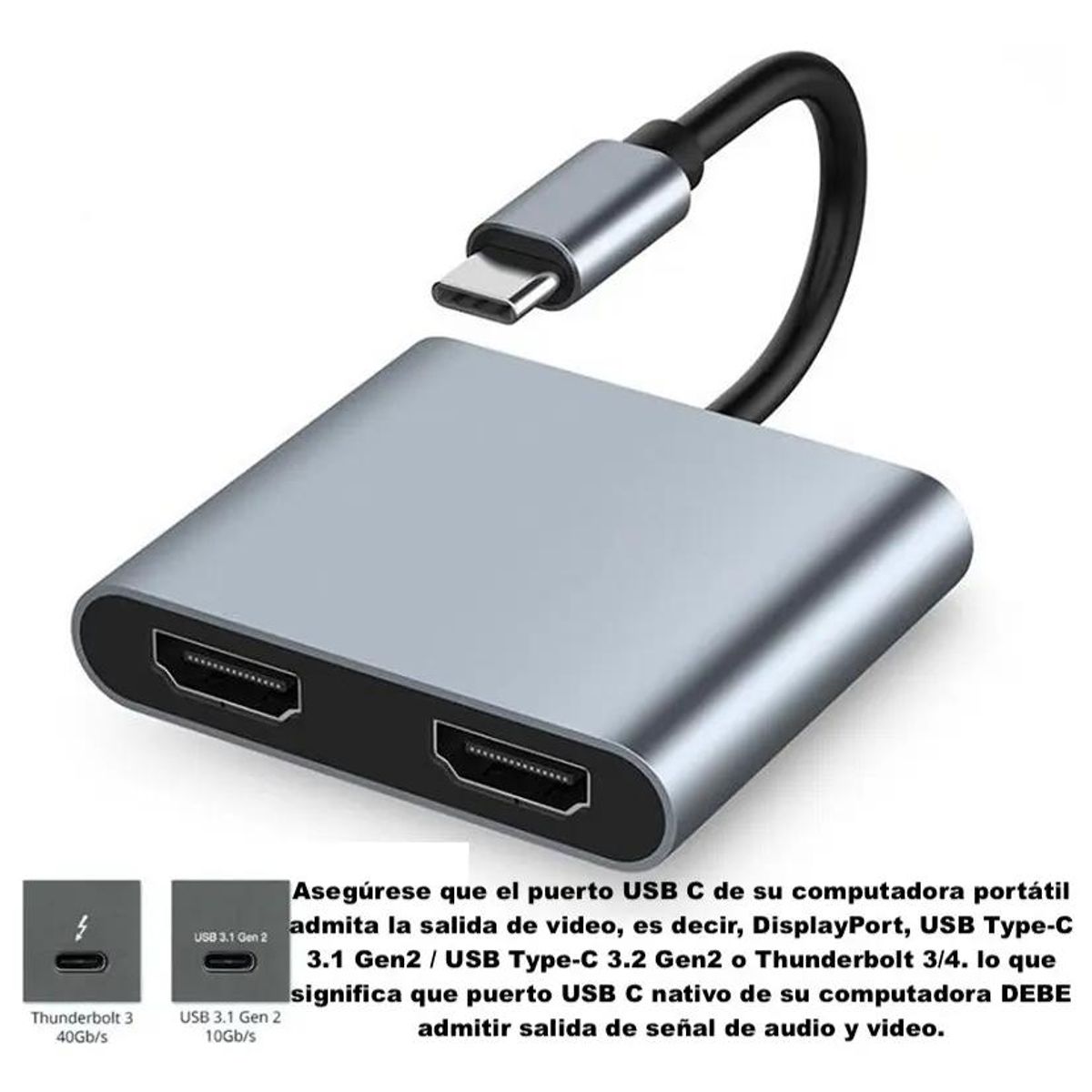 GENERICO - Adaptador Hub USB Tipo C con Extensor HDMI Dual 4K