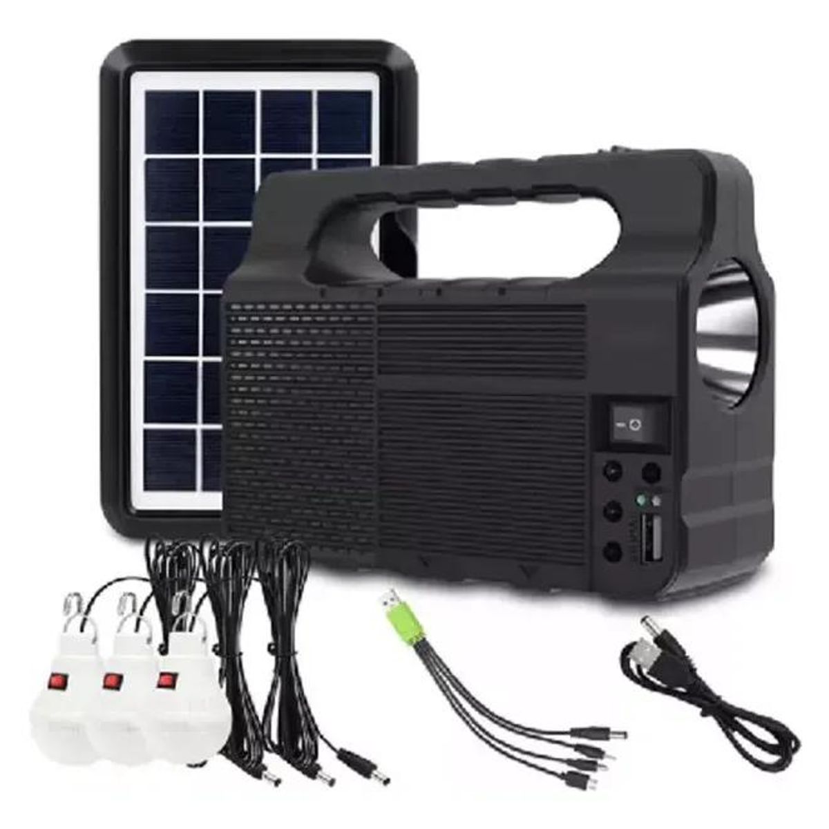 GENERICO - Kit Solar de Emergencia para Camping con USB y 3 Ampollet