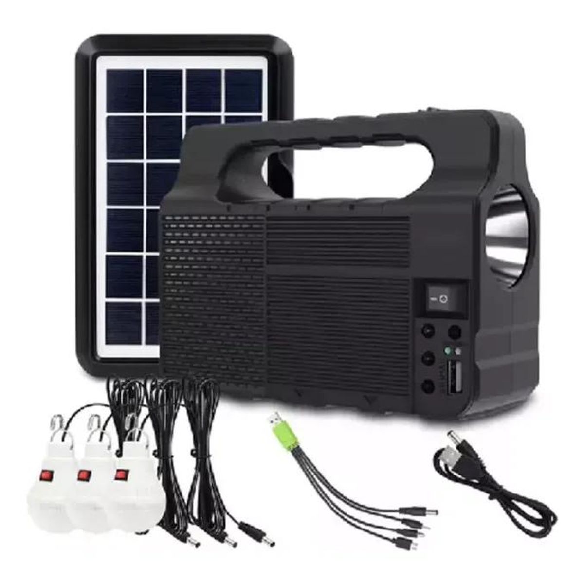 GENERICO - Kit Solar de Emergencia para Camping con USB y 3 Ampollet